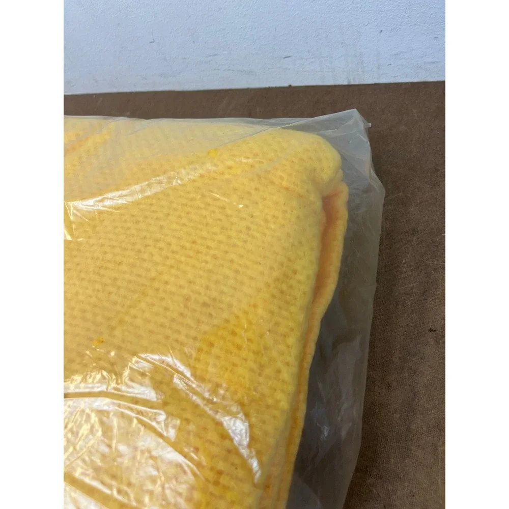 Vintage Touraine Yellow Thermal Blanket 100% Polyester Nylon Bound Imperfect NOS